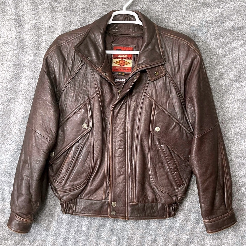 Vintage Reed Leather Sportswear Mens Brown Thinsulate Bomber Jacket Size 40 XL